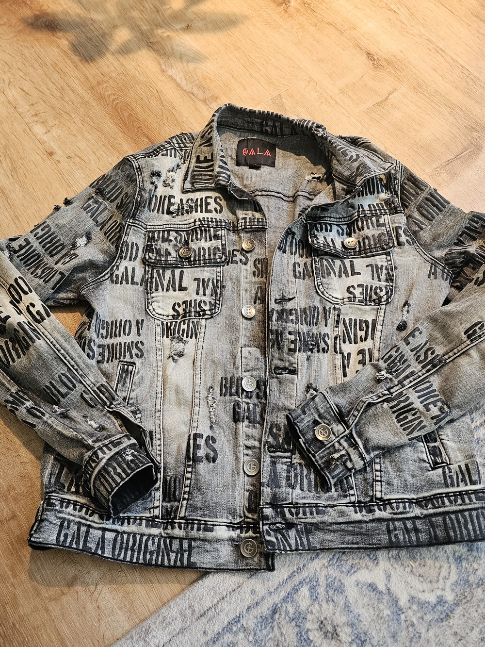 Gala Men's Black & Gray Graphic Denim Shirt Jacket